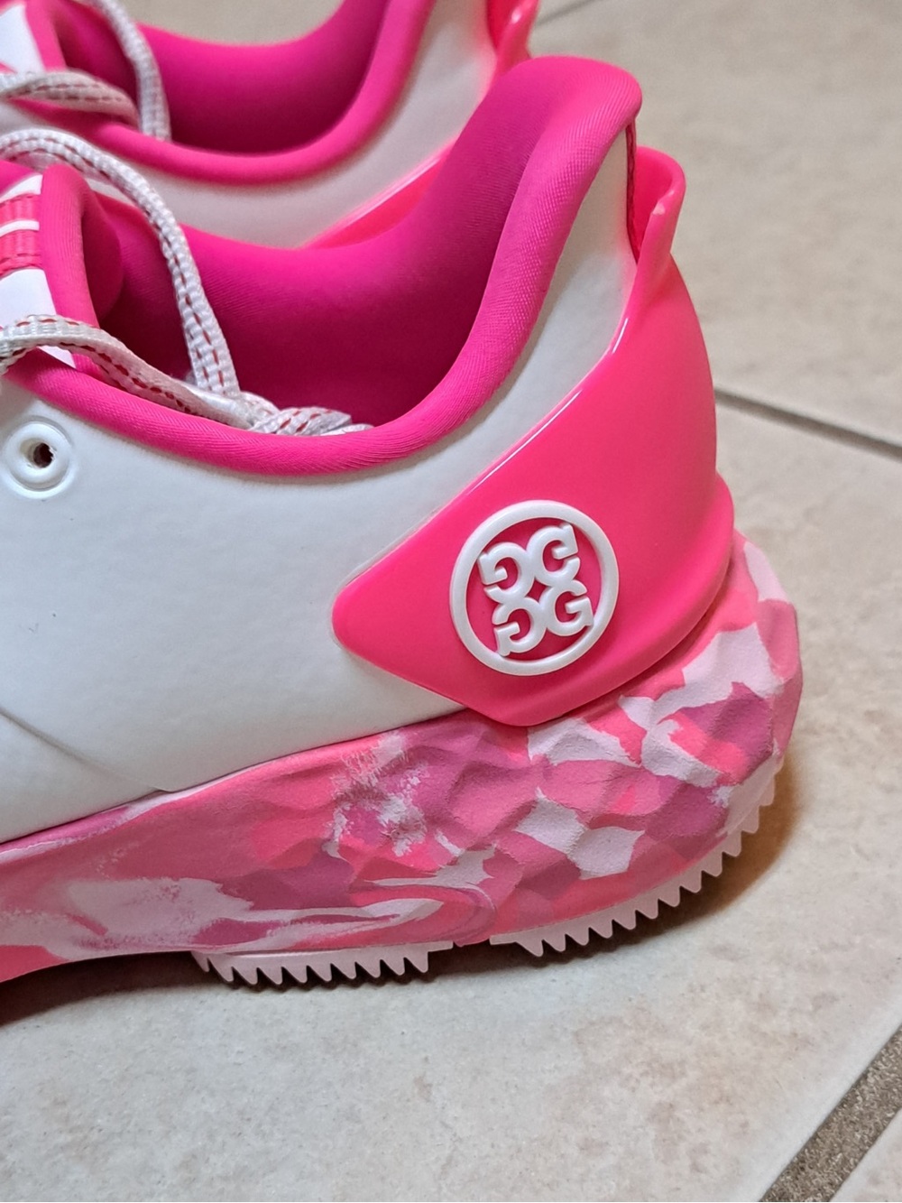 G/FORE Women's MG4+ golf shoes in the Snow/Knockout Pink Colorway - Picture 3 of 11